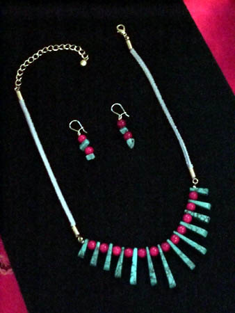Turquoise and Coral Necklace with Matching Earrings